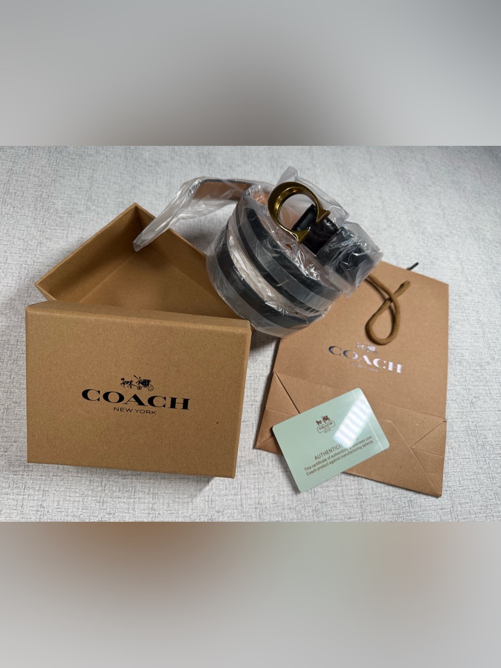 Coach Black Leather Belt with Gold C Buckle